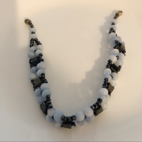 Boho Blue Seed Beaded Flower Bracelet - Picture 7 of 11